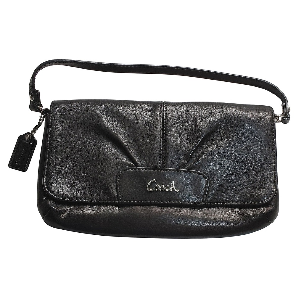 Y2K Coach‎ Ashley Wristlet Bag Clutch Wallet Black Leather Pleated Script Logo